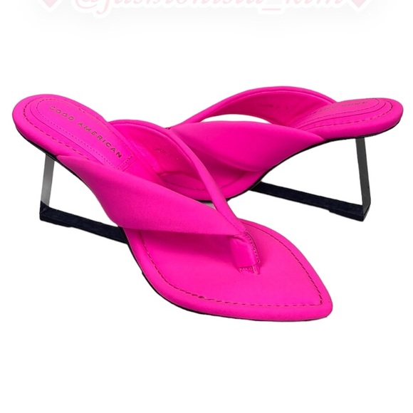 Good American pink sandals clear wedge heel neon pink Cinderella shoes - Picture 1 of 1